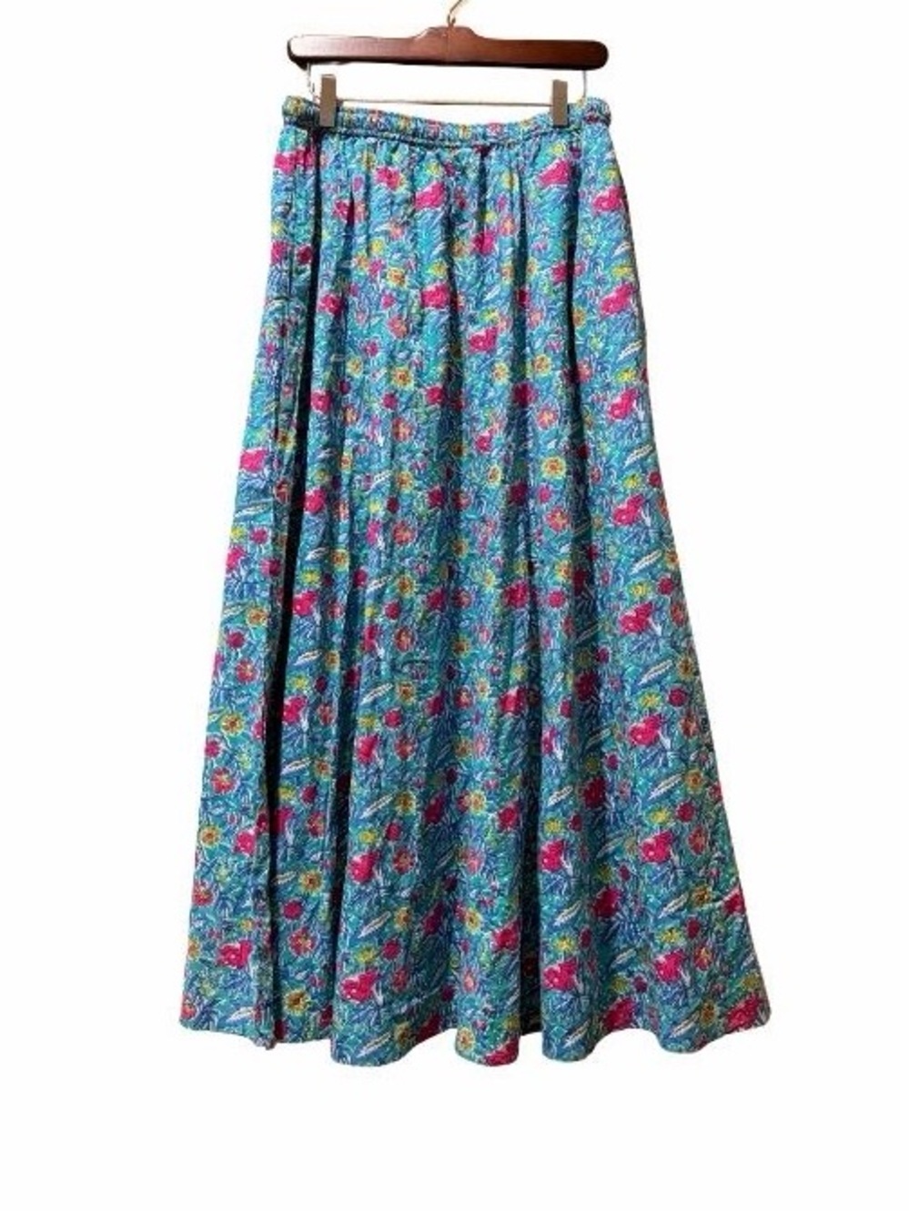Floral Maxi Skirt Size L Handmade In India 100% Cotton Elastic Waist